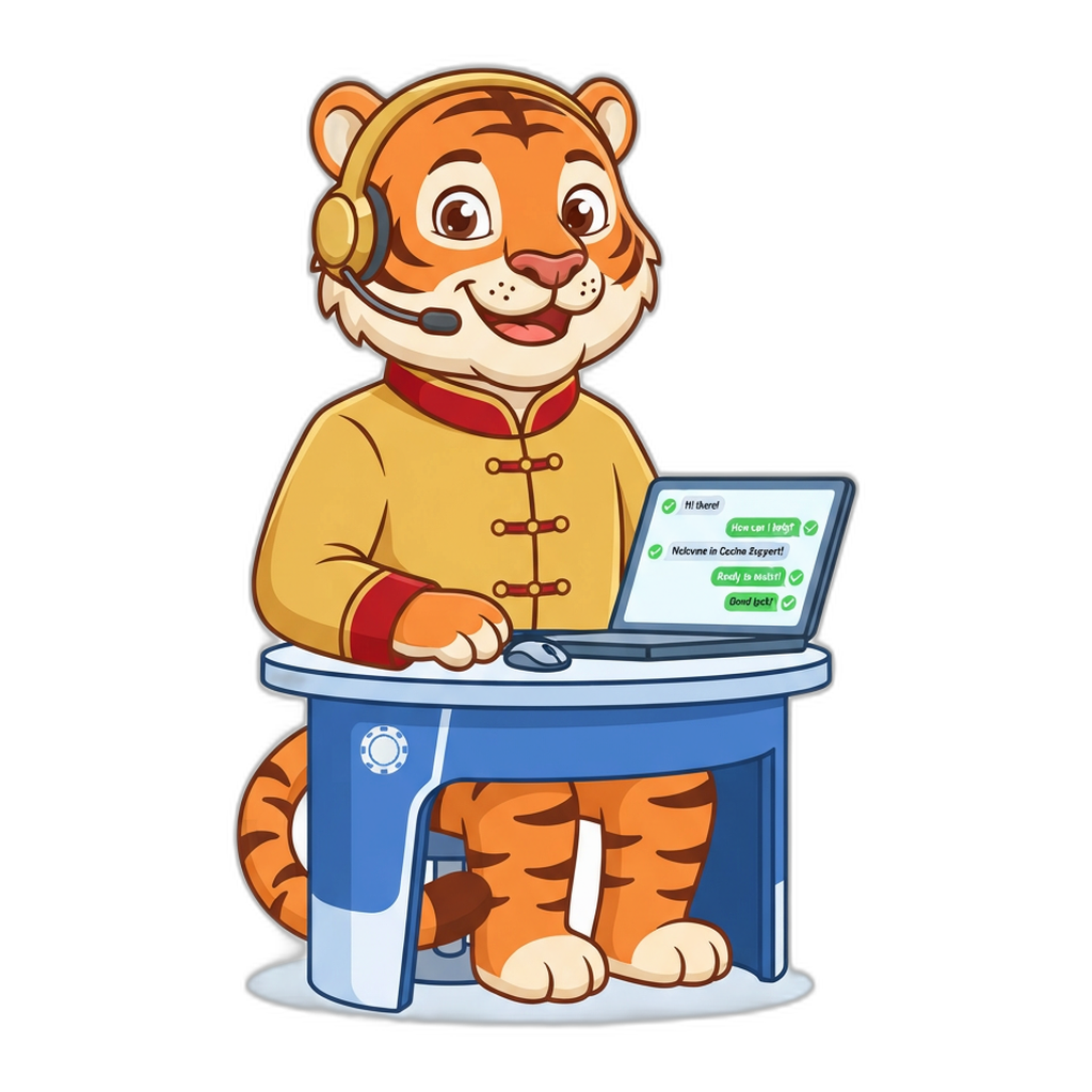 6Club mascot as a support agent with a headset answering customer chats