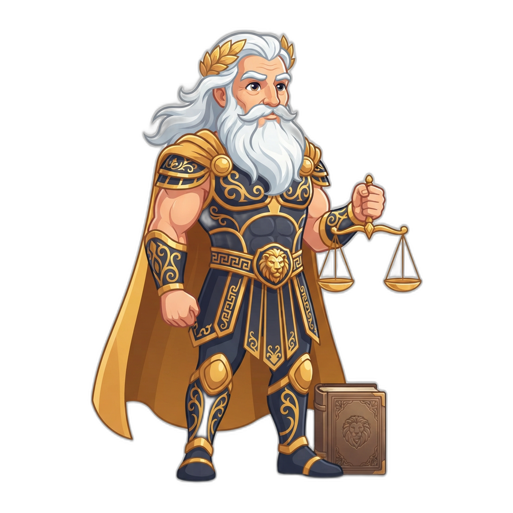 6Club mascot holding balanced scales for the legality topic