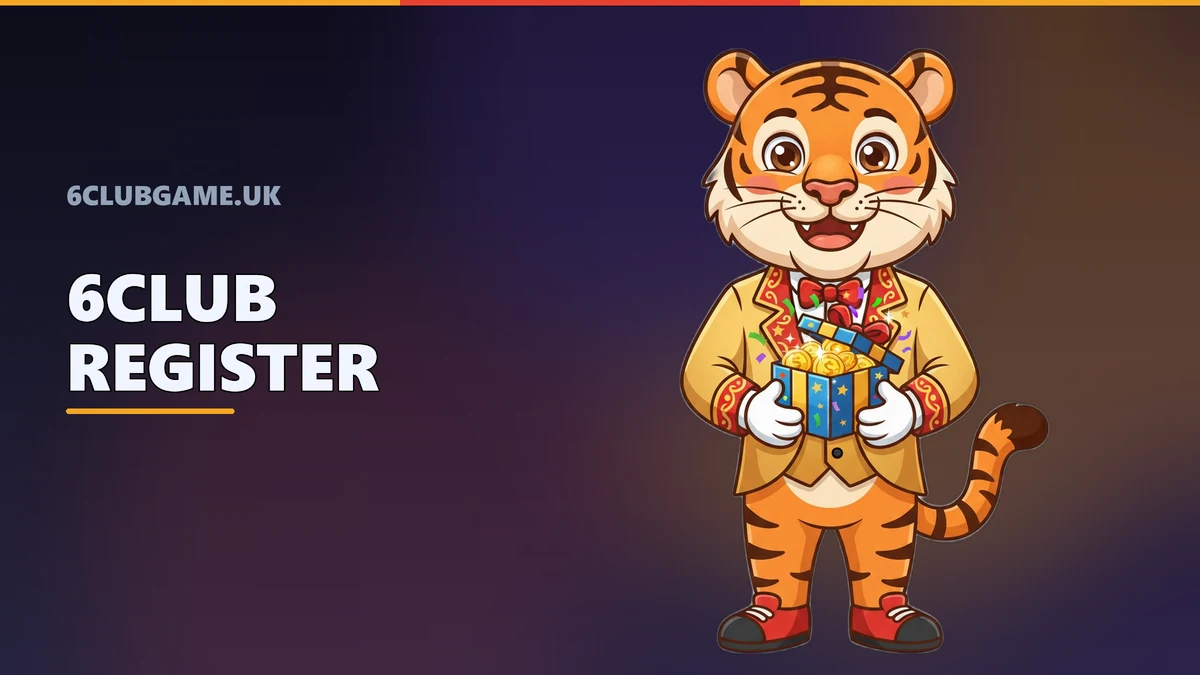 6Club register welcome mascot with an open gift box