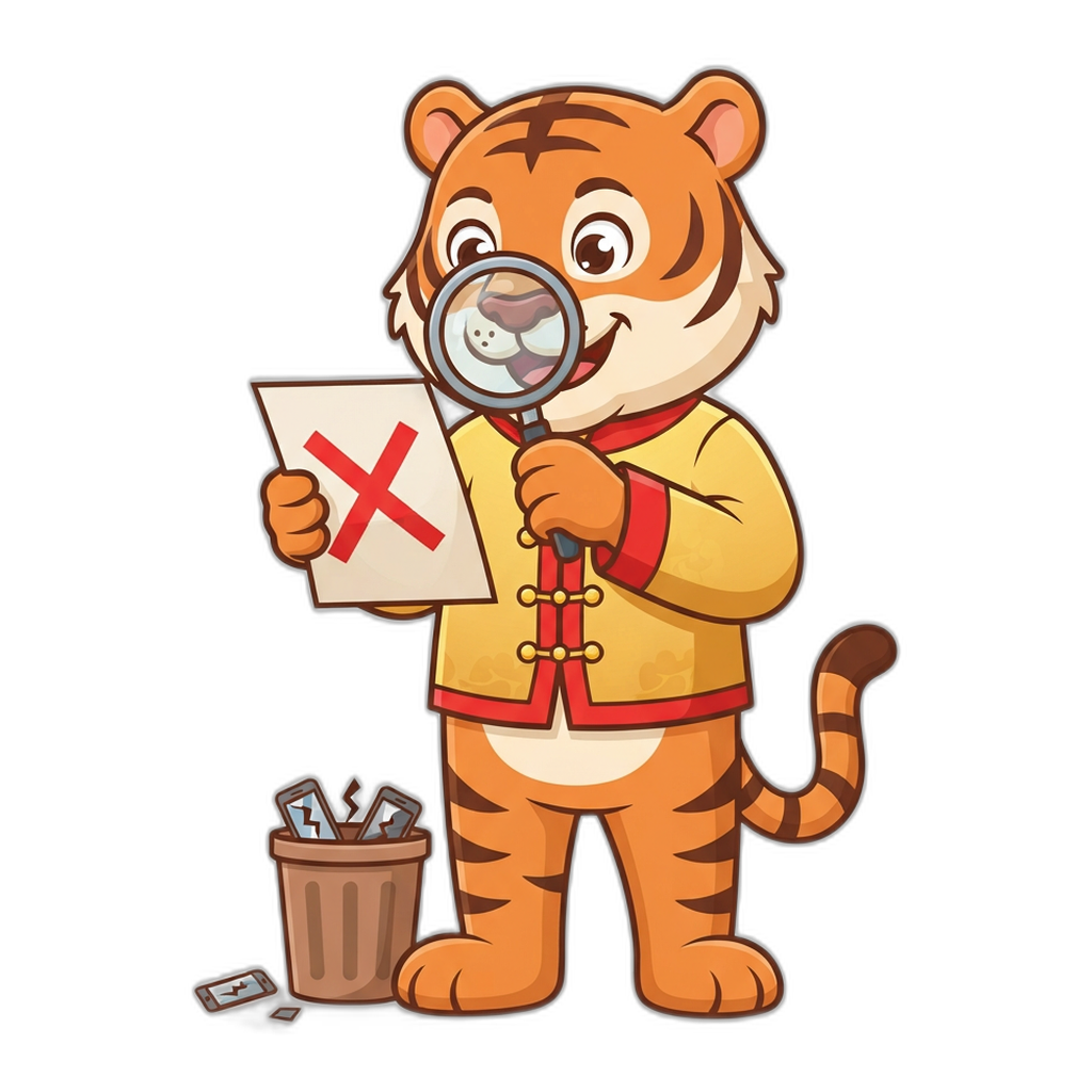 Color prediction mascot exposing a fake formula trick with a red cross