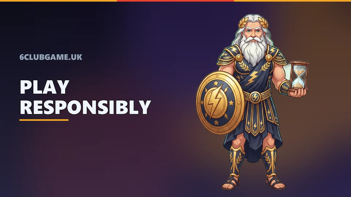 Calm casino mascot holding a shield and an hourglass as symbols of limits