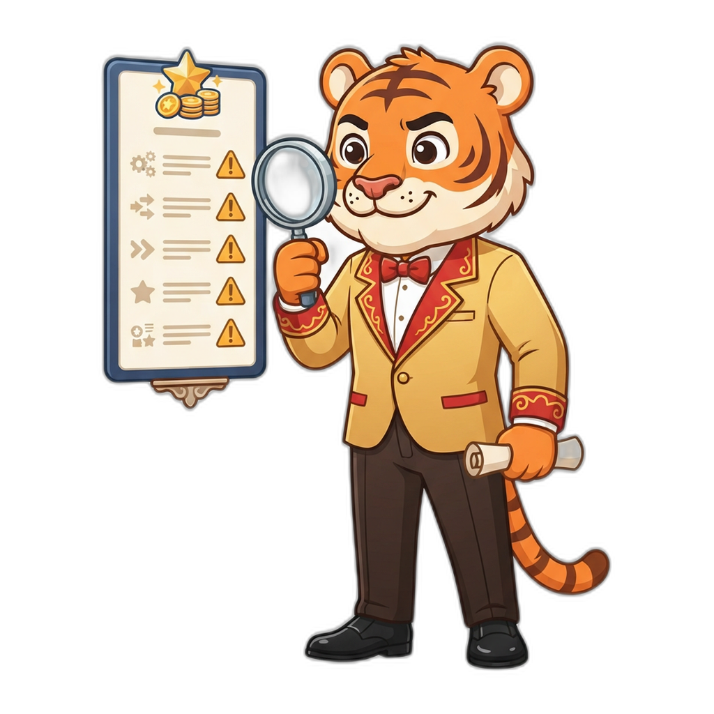 Mascot examining a warning signs checklist with a magnifying glass