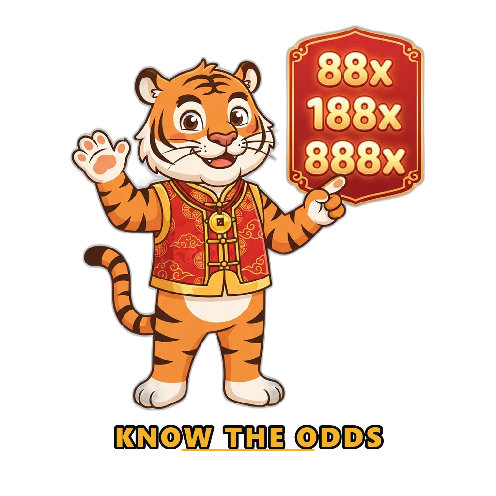 Fortune Tiger mascot explaining lottery payout multipliers and their real hit rates