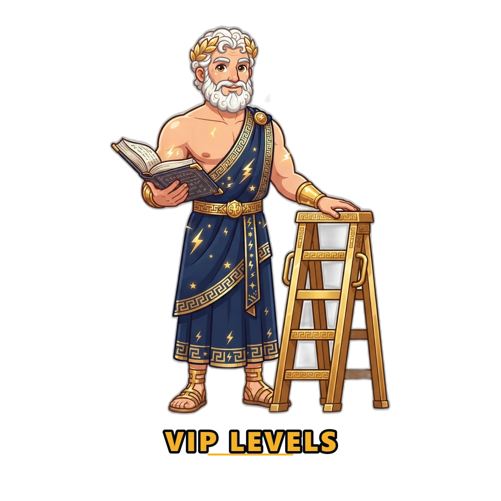 Zeus mascot beside a five-level 92 Game Lottery VIP tier ladder