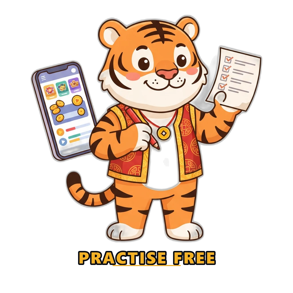 Fortune Tiger mascot ticking off a pre-registration checklist