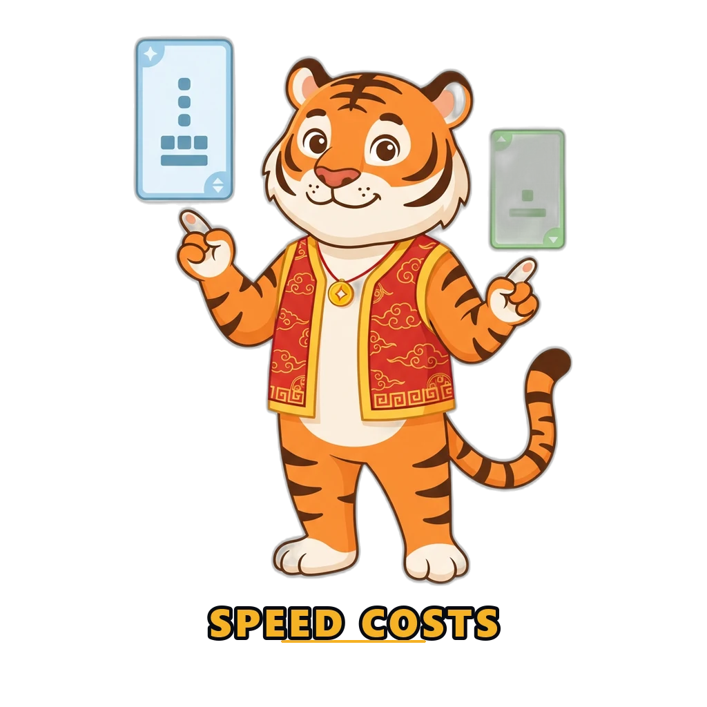 Fortune Tiger mascot comparing the hourly cost of the Wingo 1 minute table with the 10 minute table
