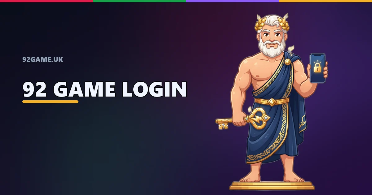 92 Game login banner showing the mascot holding a golden key beside a padlock