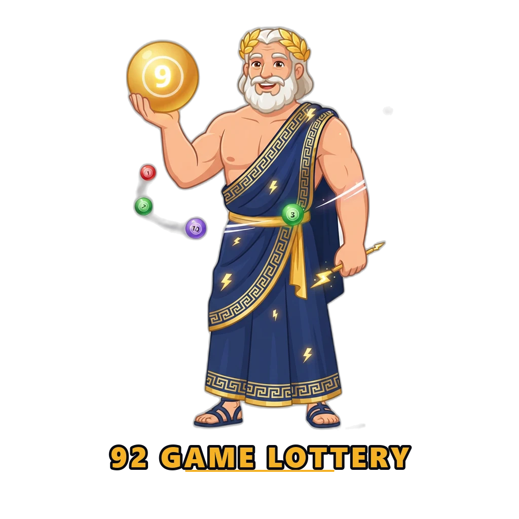 Casino mascot holding a numbered lottery ball for the 92 Game Lottery guide
