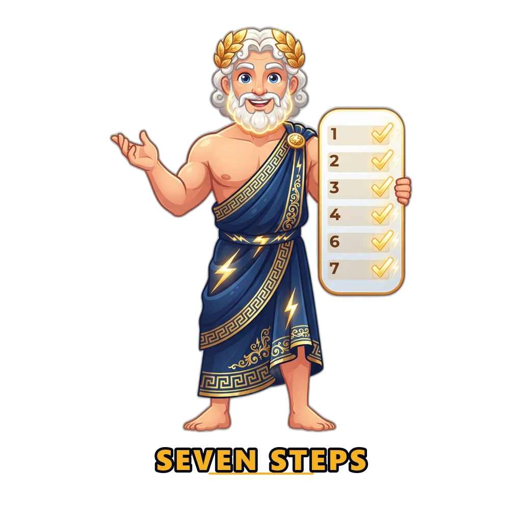 Mascot holding the seven step checklist for playing 92 Game