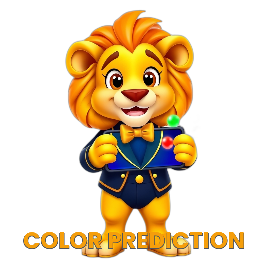 Dhani Game color prediction mascot with a phone showing coloured balls