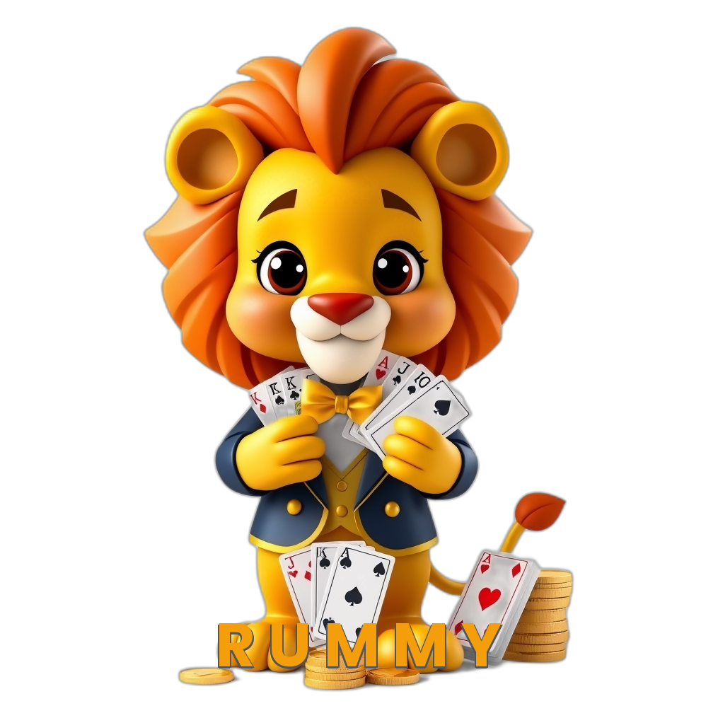 Dhani Game Rummy mascot holding a fan of rummy cards