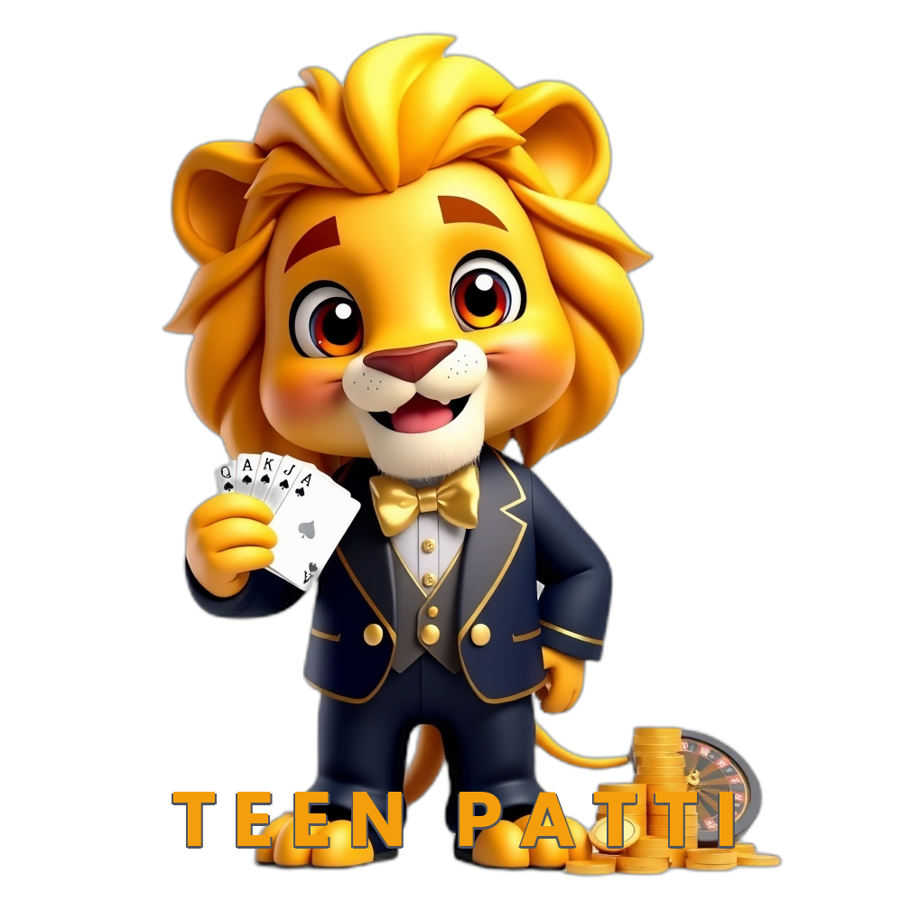 Dhani Game Teen Patti mascot holding a fan of playing cards
