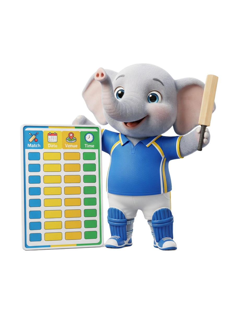 Mascot with a T20I schedule board to complete from official sources