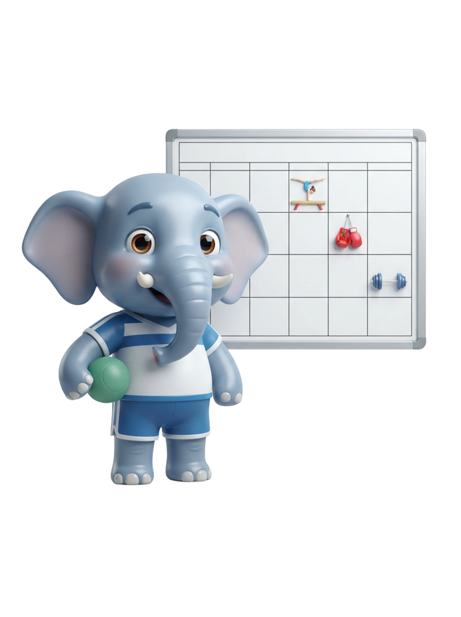 Mascot holding a Commonwealth Games session schedule with venue pins and a time zone clock