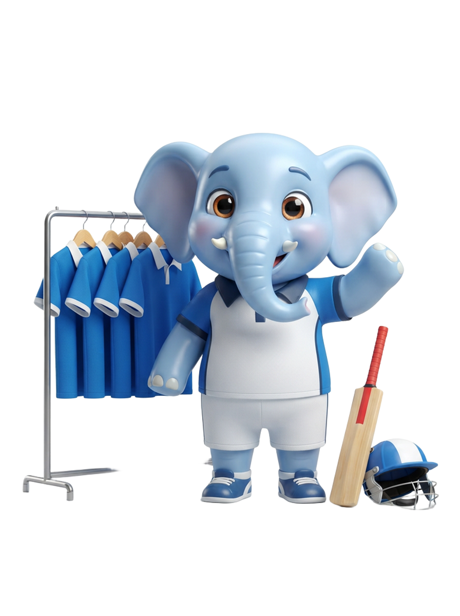 Mascot presenting a T20 team sheet split into top order, middle order and bowling roles