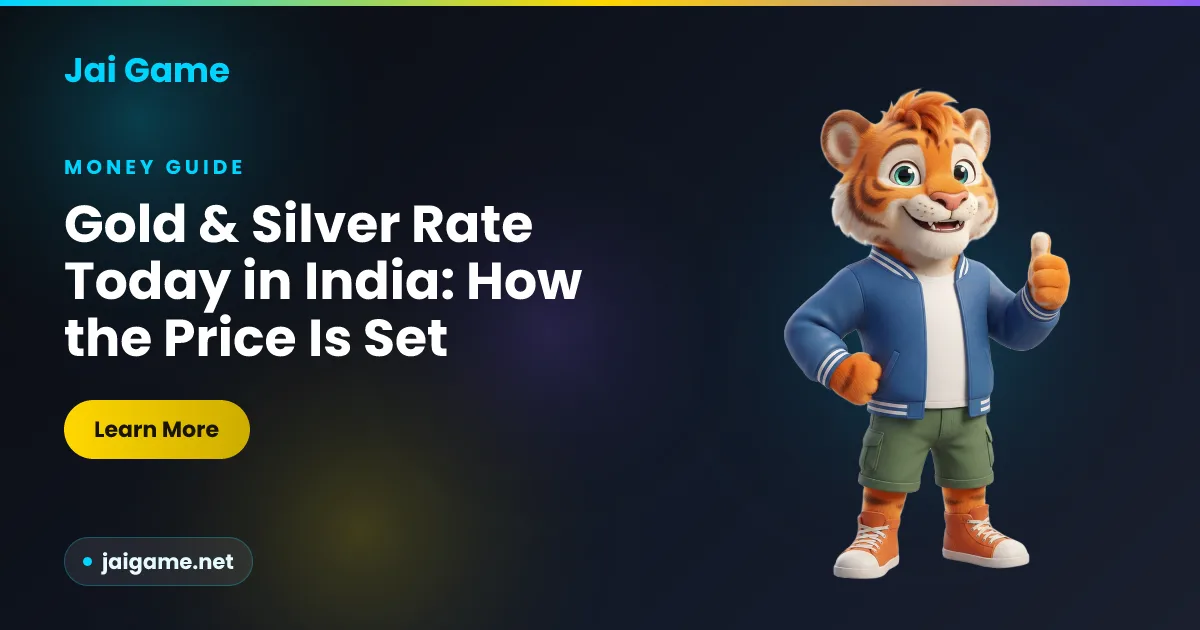 Explainer showing how the daily gold and silver rate in India is built from spot price, duty, GST and making charges, from Jai Game