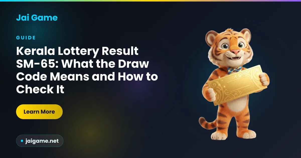 Explainer diagram breaking down a Kerala State Lottery draw code into its scheme letters and sequential draw number, from Jai Game