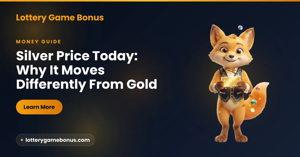 Silver price today and why it moves differently from gold — silver bars and coins beside an industrial component, illustrating dual demand, for Lottery Game Bonus
