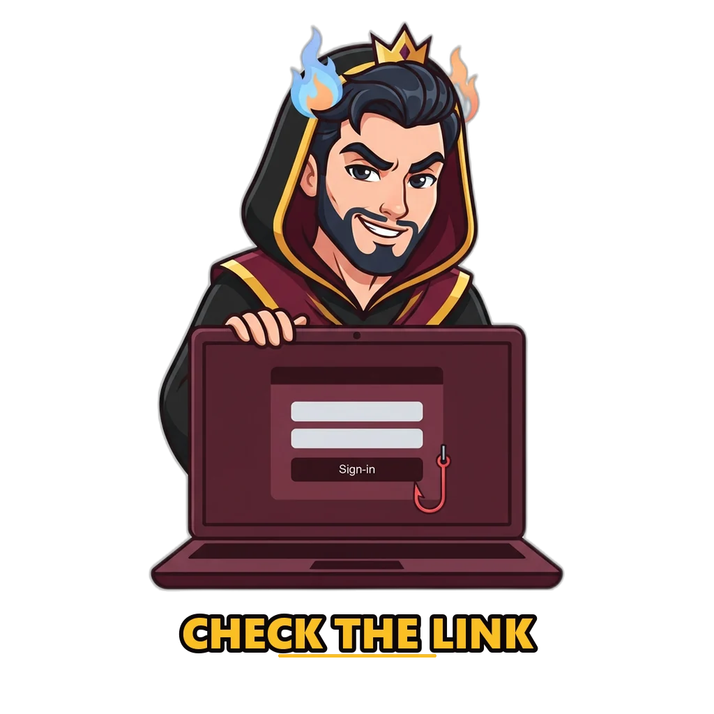 Hades mascot behind a fake Raxi Win login page that asks for a phone number, OTP and payment