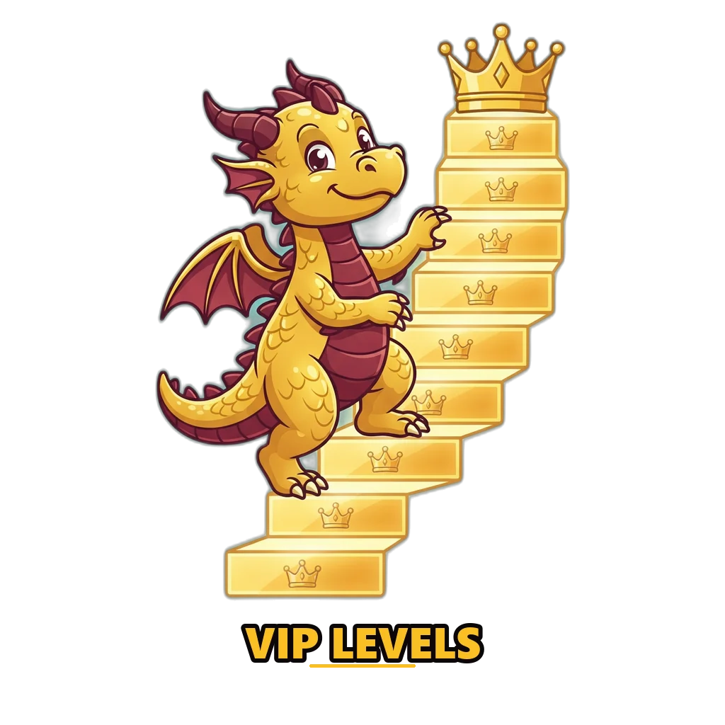Golden dragon climbing six crown-marked steps, the Raxi Win Lottery VIP levels earned by playing rounds