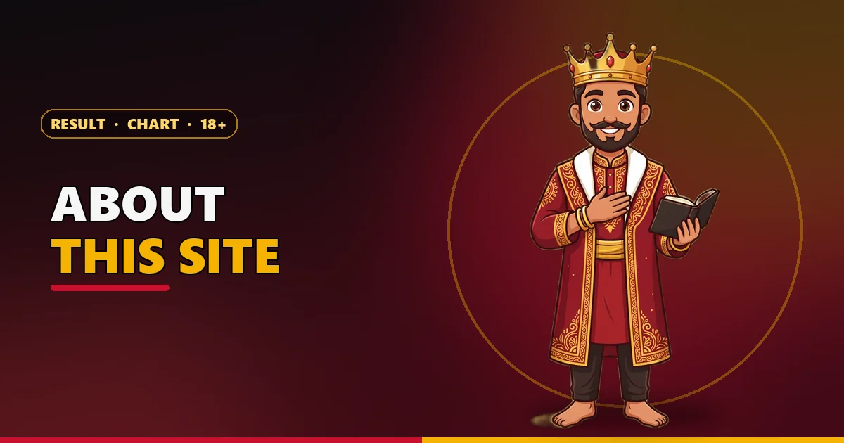 Cartoon king mascot with an open book for the About Satta King Ultra Fast page