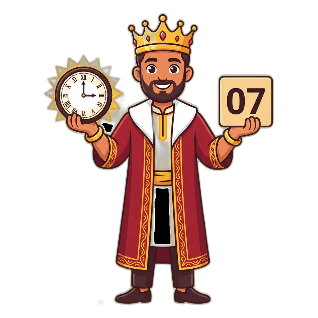 Cartoon king mascot holding a clock at 03:00 PM for the Delhi Bazar Satta King draw