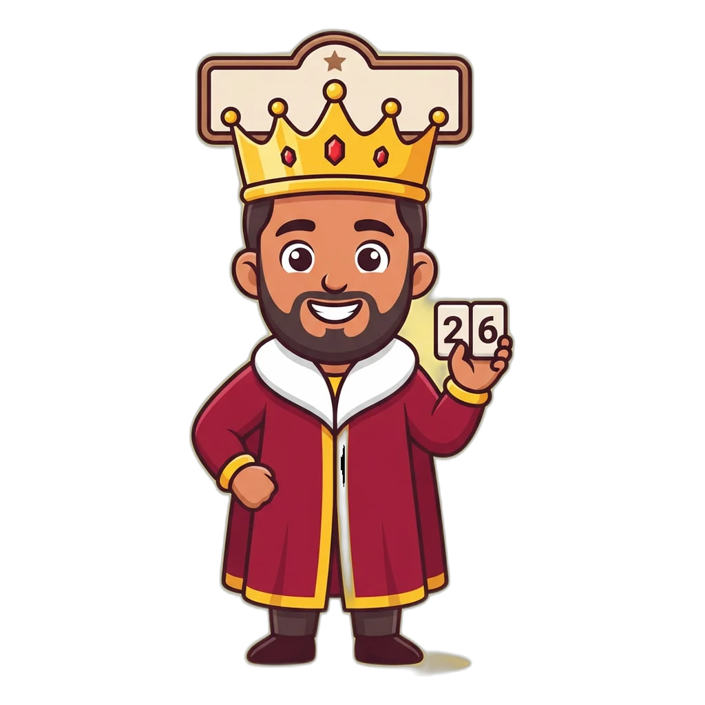Cartoon king mascot under a 786 signboard holding a two-digit tile, showing Satta King 786 is a site name