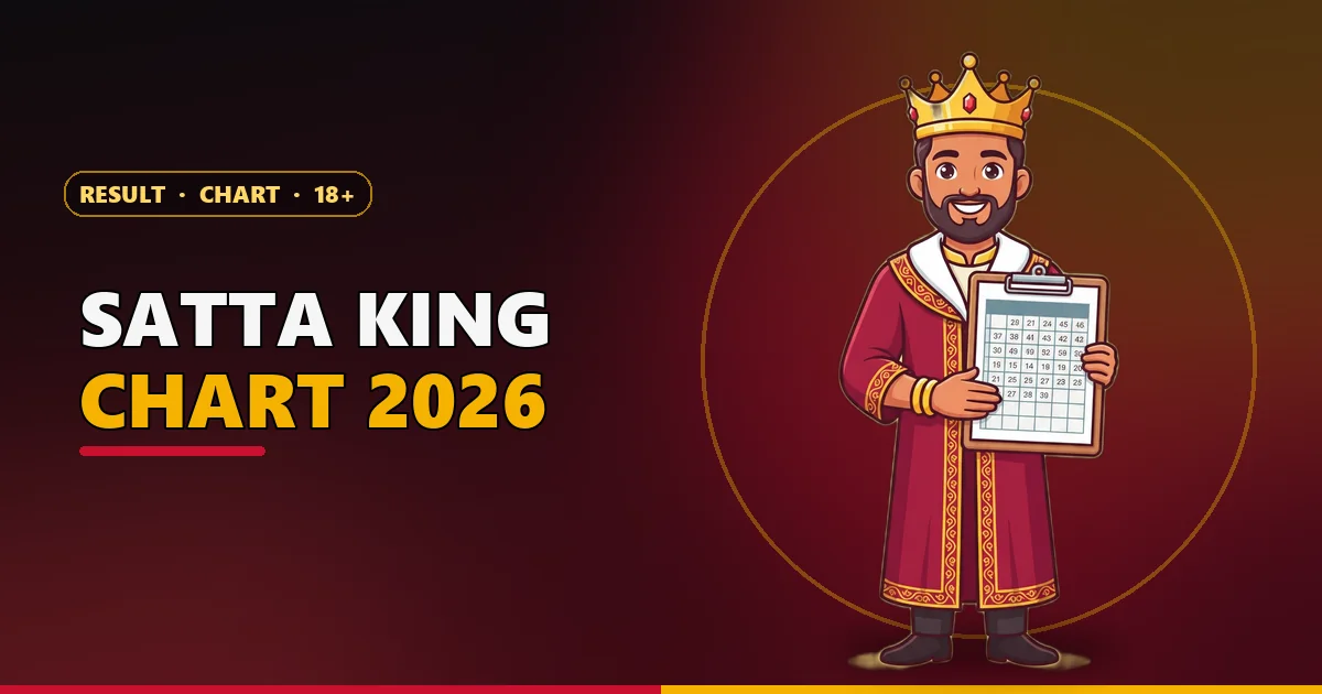Cartoon king mascot holding the monthly Satta King chart