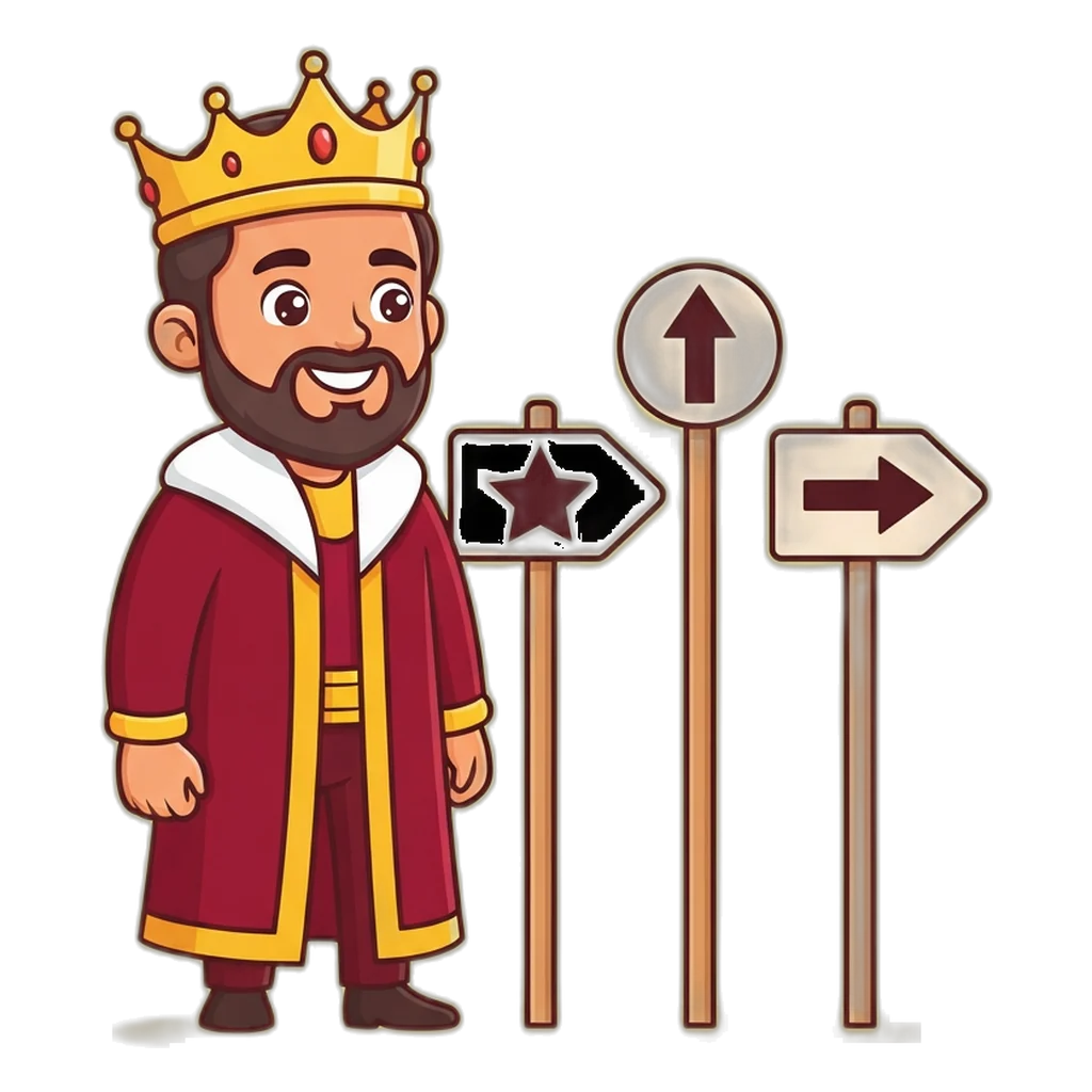 Cartoon king mascot beside signposts showing the different draws that use the Disawar name