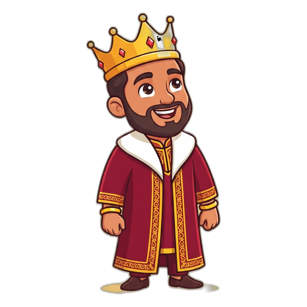 Cartoon king mascot in a narrow lane under signboards for New Gali, Gali and Choti Gali with their times