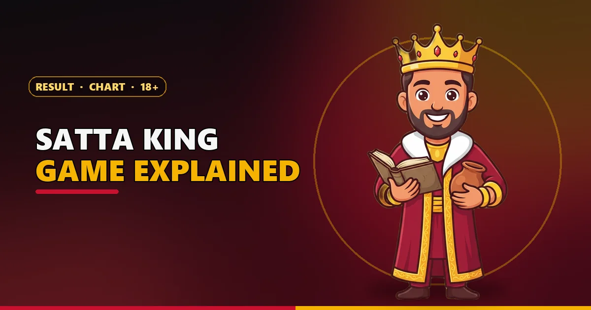 Cartoon king mascot with a book and a clay pot for the Satta King game explainer