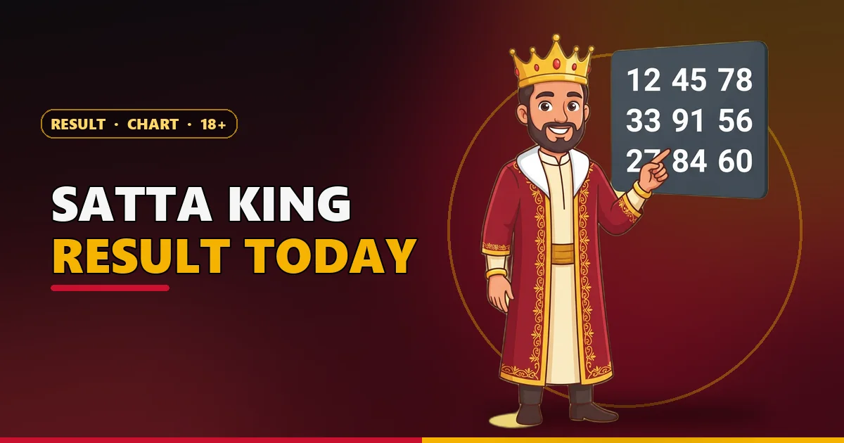 Cartoon king mascot pointing at the Satta King result board