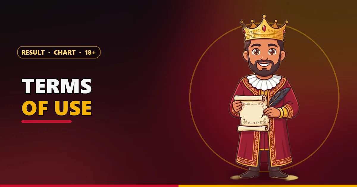 Cartoon king mascot holding a scroll and quill for the terms of use