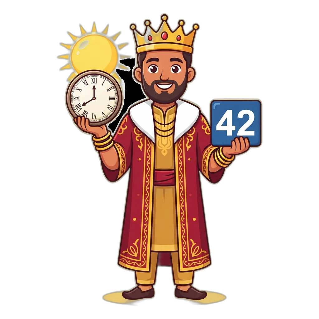 Cartoon king mascot holding a clock at 02:00 PM for the UP Satta King draw