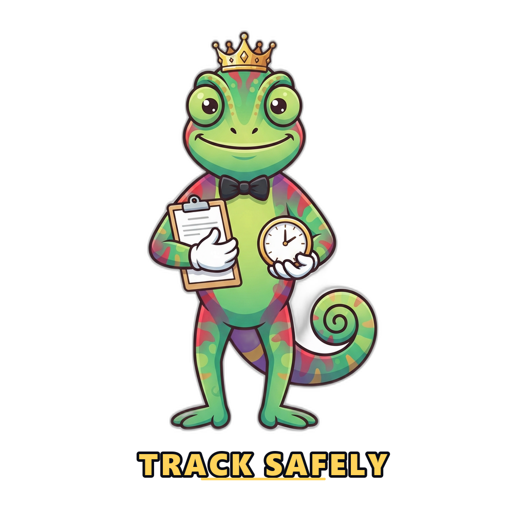 Mascot calmly holding a clipboard and a small clock to signal balanced habits