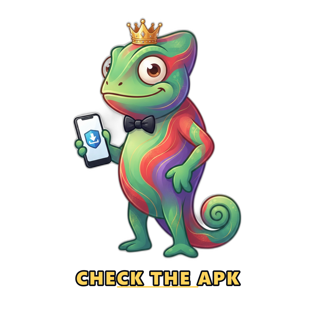 Cartoon mascot holding a phone with a protected download icon