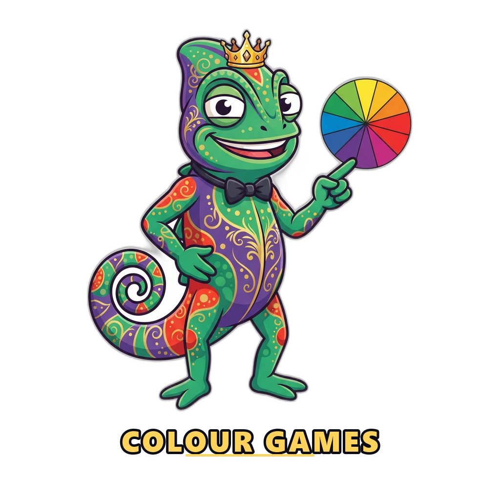 Mascot pointing at a simple colour wheel