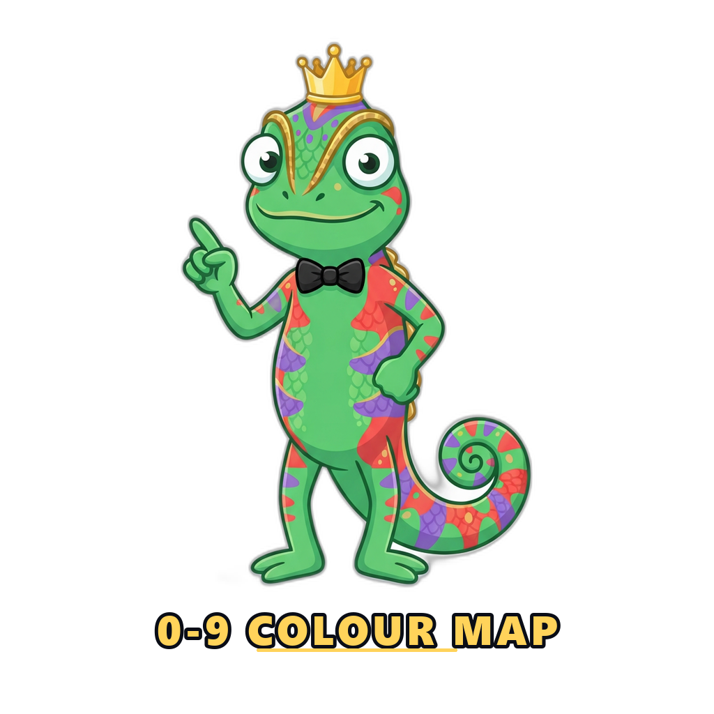 Mascot explaining the number to colour map for colour prediction