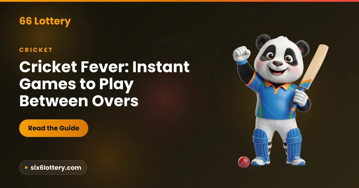 Cricket fever instant games illustration: a match on TV during an innings break beside a phone showing a 60-second Wingo round