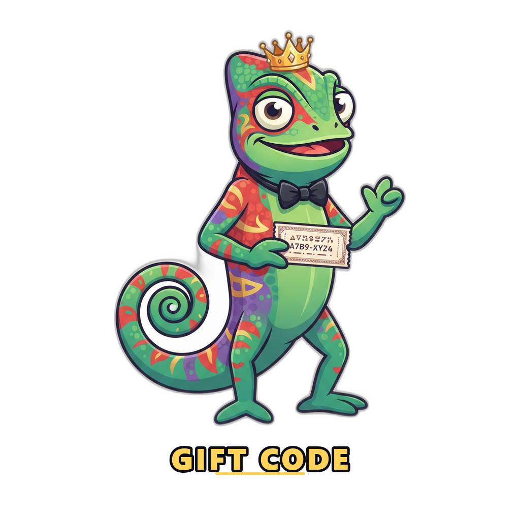 Friendly mascot holding a small gift ticket with a code
