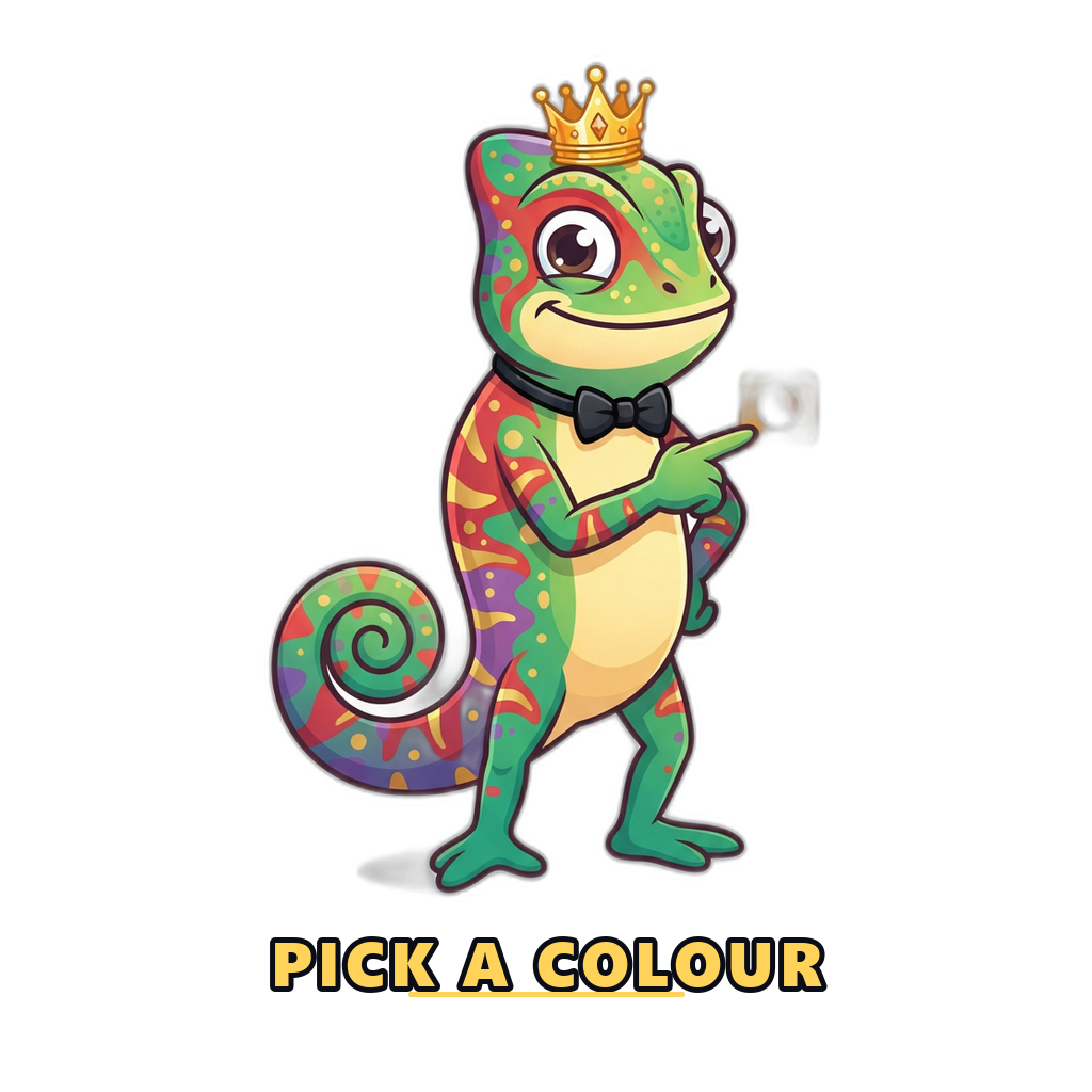 Mascot pointing at colour, number and size prediction buttons