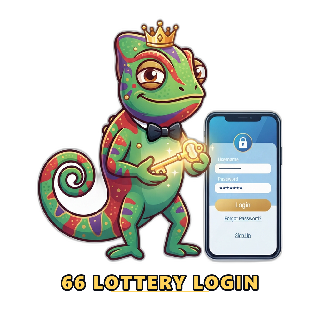 Cartoon mascot holding a key beside a mobile login screen
