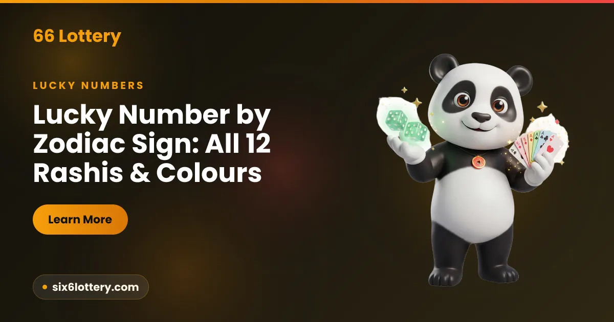 Lucky number by zodiac sign illustration: the twelve zodiac symbols each paired with a numbered token and a colour swatch