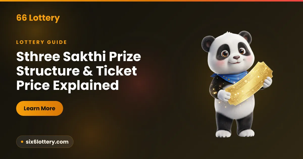 Sthree Sakthi prize structure illustration: a prize sheet with tiers from first prize down to lower prizes beside an SS ticket