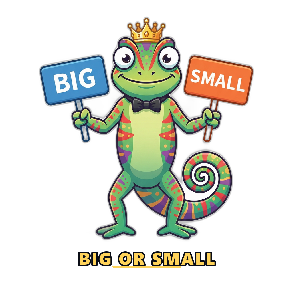Mascot holding Big and Small signs to explain the two size groups