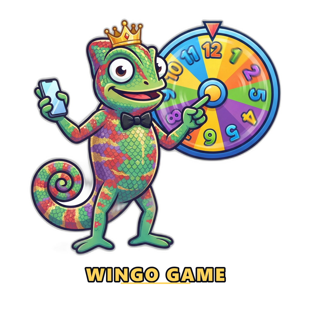 Cartoon mascot introducing the Wingo game and its colourful number wheel