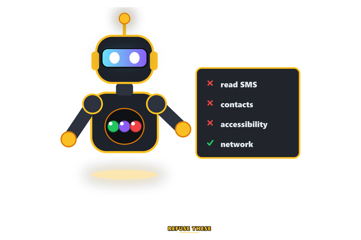 App permissions to refuse, including read SMS and accessibility access