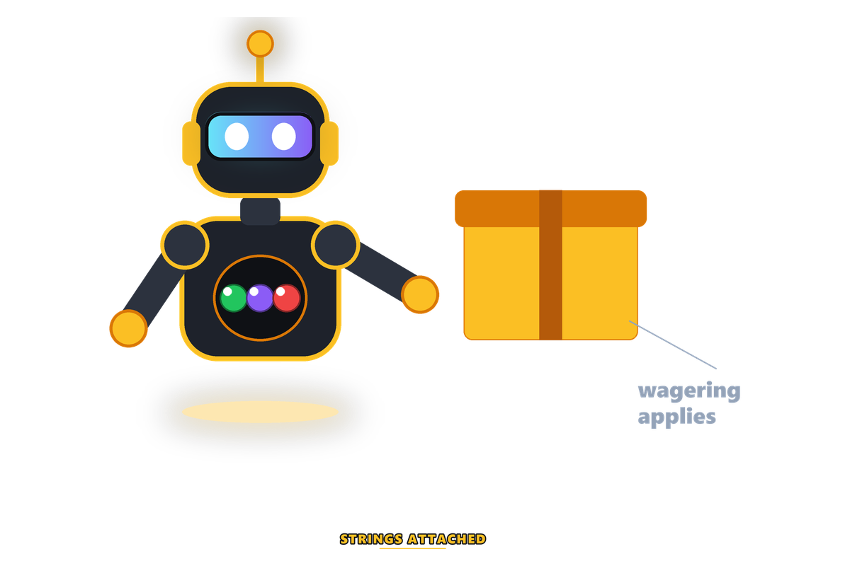 Gift code shown as a present with wagering conditions attached
