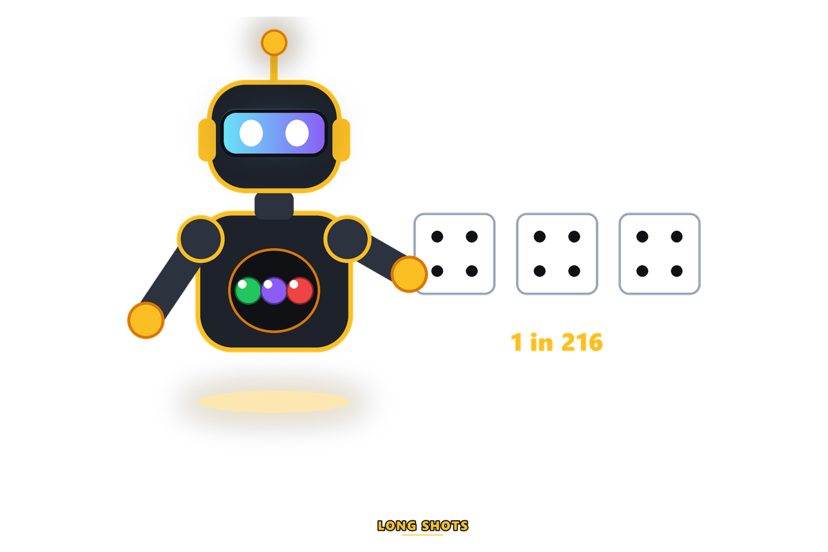Long run of dice results without a triple, with unchanged odds for the next roll