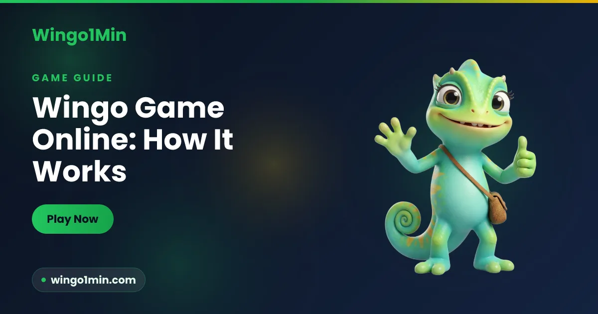 Chameleon mascot playing a colour prediction game on a smartphone with red green and violet buttons